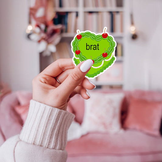 Brat Heart Shaped Cake Art Stickers - Charli XCX Brat Aesthetic Bag y2k Brat Summer Meme Cute Everyday Sticker - Big Beach Laptop Tumbler Stickers